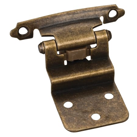 Hardware Resources Pair of Traditional 3/8" Inset Steel Cabinet Hinges with Semi-Concealed Frame Wing, Self-Close Function,  and Mounting Hardware Antique Brass