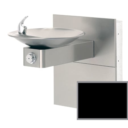 Haws Barrier-free, satin finish stainless steel drinking fountain with sculpted bowl, back panel and in-the-wall mounting system. Black