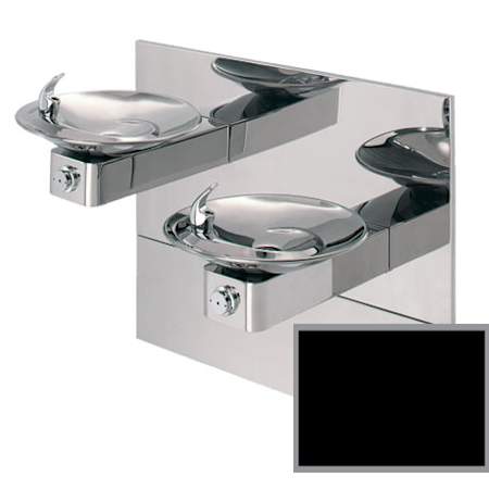 Haws Wall Mounted Polished Stainless Steel Bi-Level Drinking Fountain with Sculpted Bowls and Back Plate Black