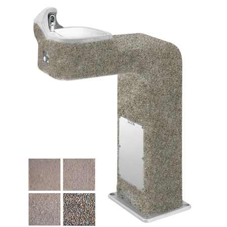 Haws Freeze-Resistant, Barrier-Free, Vibra-Cast Reinforced Concrete Pedestal Drinking Fountain with Exposed Aggregate Finish. Adobe Tan