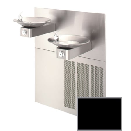Haws Hi-Lo barrier-free, dual satin finish stainless steel electric drinking fountains with round sculpted bowls. Black