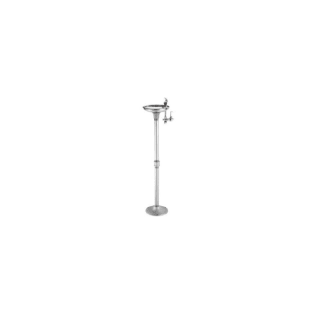 Haws Single bubbler drinking fountain with galvanized pipe pedestal and stainless steel bowl. Stainless Steel