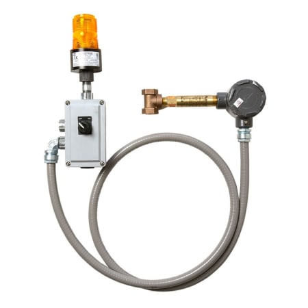 Haws 120 VAC emergency alarm and light system. Buzzer and flashing light are activated by a 1/2" double pole, double throw flow switch. N/A
