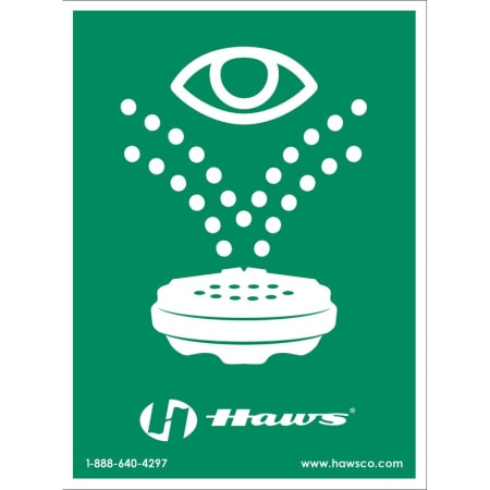 Haws Vertical universal emergency eyewash sign. Size: 8" x 10-3/4". Plastic