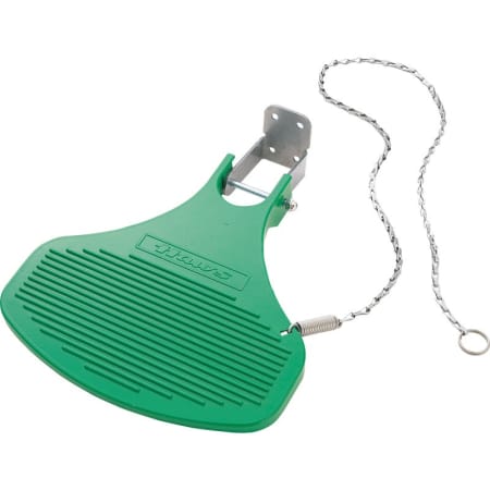 Haws Foot treadle assembly alows user to operate wall mounted eyewash without using hands. Plastic
