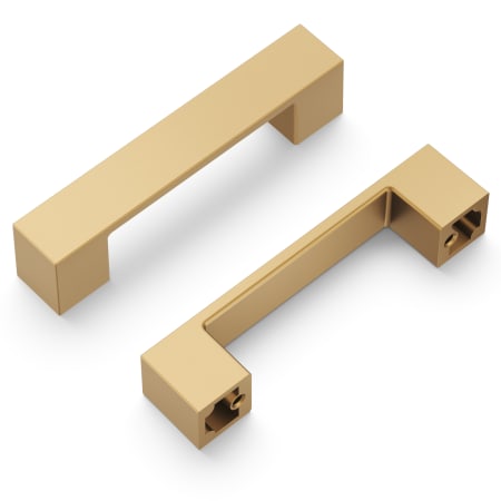 Hickory Hardware Heritage Designs Pack of (10) 3-3/4" (96mm) Center to Center Thick Block Base Cabinet Handles / Drawer Pulls Brushed Brass