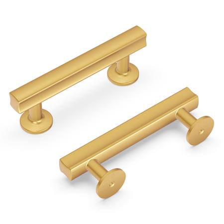 Hickory Hardware Pack of 10 - Woodward 3" Center to Center Square Bar Cabinet Handles / Drawer Pulls Brushed Golden Brass