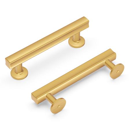 Hickory Hardware Woodward 3-3/4" Center to Center Pinched Contemporary Square Cabinet Bar Handle / Drawer Bar Pull Brushed Golden Brass