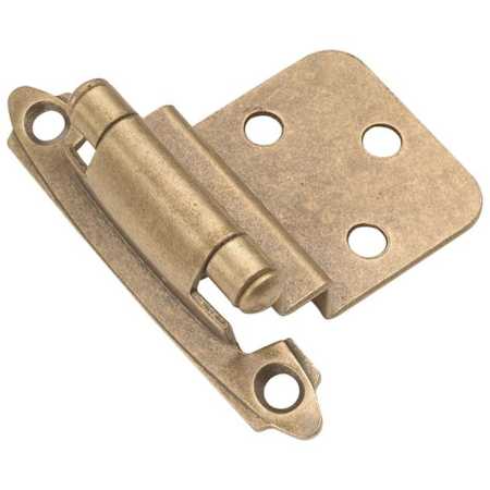 Hickory Hardware 3/8 Inch Inset Traditional Cabinet Door Hinge with 170 Degree Opening Angle and Self Close Function - Pack of 10 Antique Brass