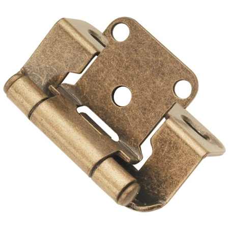Hickory Hardware 1/2 Inch Overlay Wrap Cabinet Door Hinge with 170 Degree Opening Angle and Self Close Function - Pair Antique Brass