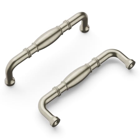 Hickory Hardware Williamsburg 3-3/4" Center to Center Traditional Rustic Farmhouse Cabinet Handle / Drawer Pull Satin Nickel