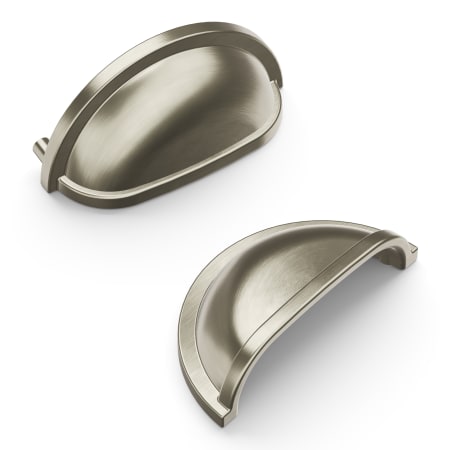 Hickory Hardware Williamsburg 3" Center to Center Traditional Rustic Farmhouse Cabinet Cup Handle / Drawer Cup Pull Satin Nickel