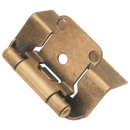 Hickory Hardware 1/2 Inch Overlay Wrap Cabinet Door Hinge with 170 Degree Opening Angle and Self Close Function - Pair Antique Brass