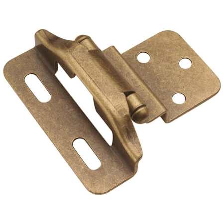 Hickory Hardware 3/8 Inch Inset Traditional Cabinet Door Hinge with 170 Degree Opening Angle and Self Close Function - Pair Antique Brass
