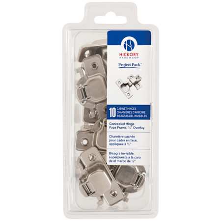 Hickory Hardware Pack of (10) - 1/2 Inch Overlay Concealed Face Frame Cabinet Hinges Polished Nickel