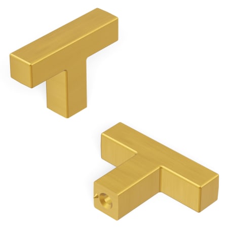 Hickory Hardware Skylight 1-5/8" Wide Square T Bar Cabinet Knob / Drawer Knob Brushed Golden Brass