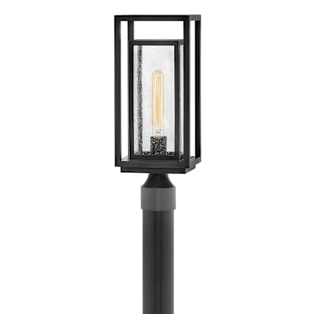 Hinkley Lighting Republic 120v 1 Light 17" Tall Coastal Elements Outdoor Single Head Post Light with Seedy Glass Shade Black
