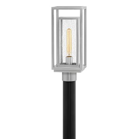 Hinkley Lighting Republic 120v 1 Light 17" Tall Coastal Elements Outdoor Single Head Post Light with Seedy Glass Shade Satin Nickel