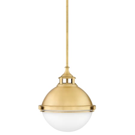 Hinkley Lighting Fletcher 2 Light 14" Wide Pendant with a Etched Opal Glass Shade Satin Brass