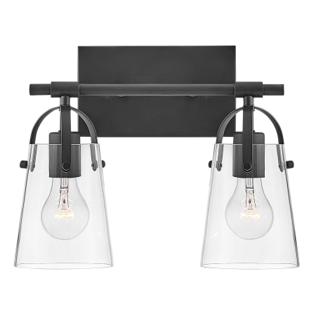 Hinkley Lighting Foster 2 Light 14" Wide Bathroom Vanity Light with Tapered Clear Glass Shades Black