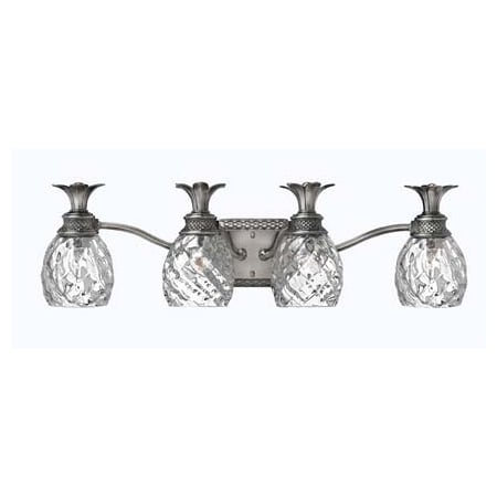 Hinkley Lighting Plantation 4 Light 29" Wide Bathroom Vanity Light with Clear Optic Glass Shades Antique Nickel