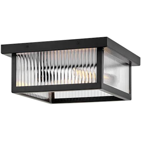 Hinkley Lighting Torrent 2 Light 14" Wide Flush Mount Square Outdoor Ceiling Fixture with Clear, Ribbed Glass Shade Black