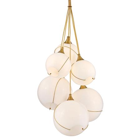 Hinkley Lighting Skye 6 Light 24" Wide Multi Light Pendant with Glass Shades Heritage Brass / Cased Opal