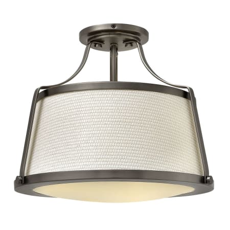 Hinkley Lighting Charlotte 1 Light 16" Wide Semi-Flush Ceiling Fixture with Fabric Shade Antique Nickel