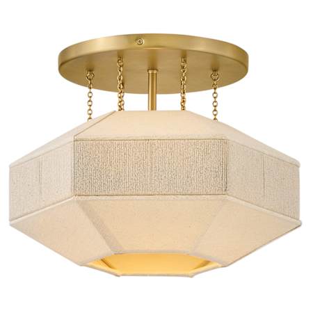 Hinkley Lighting Lyla 15" Wide Semi-Flush Ceiling Fixture with Linen Shade Lacquered Brass