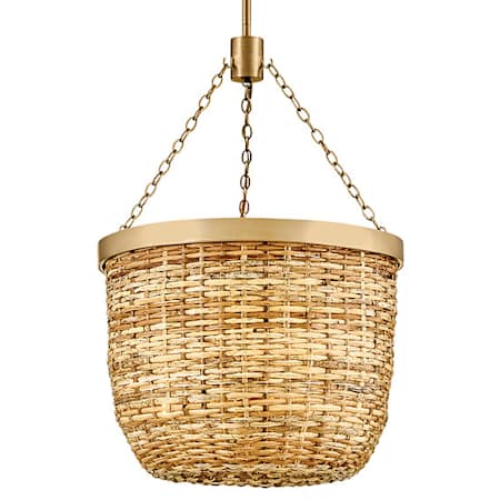 Hinkley Lighting Sanibel 3 Light 16" Wide LED Pendant with Woven Paper Shade Lacquered Brass / Natural