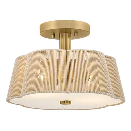 Hinkley Lighting Sasha 2 Light 15" Wide Semi-Flush Drum Ceiling Fixture Lacquered Brass
