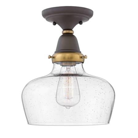 Hinkley Lighting Academy Single Light 10" Wide Semi-Flush Mount Ceiling Fixture with Seedy Glass Shade Oil Rubbed Bronze