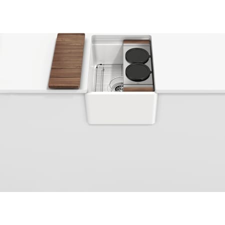 Home Refinements by Julien Fira 15" Undermount Single Basin Fireclay Kitchen Sink with Basin Rack and Cutting Board Gloss White