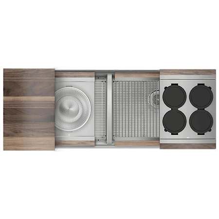 Home Refinements by Julien Smart Station 50-1/2" Undermount Double Basin Stainless Steel Kitchen Sink with Basin Rack, Colander, Cutting Board and Drain Board Stainless Steel