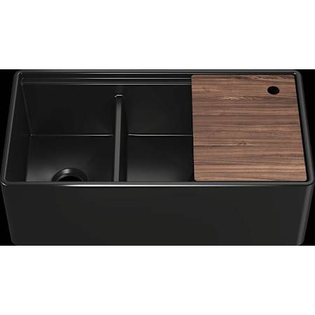 Home Refinements by Julien Fira 36" Undermount Double Basin Fireclay Kitchen Sink with Cutting Board Matte Black