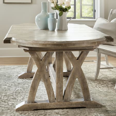 Hooker Furniture Colibri 88-108" Long X Base Trestle Style European Farmhouse Dining Table with (1) 20" Leaf Antique Milk