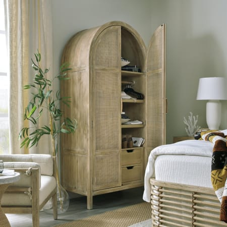 Hooker Furniture Surfrider 40" Wide Coastal Luxury Rattan Door Arched Top Wardrobe Armoire Driftwood