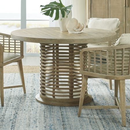 Hooker Furniture Surfrider 48" Round Luxury Coastal Casual Beach Dining Table with Cane Wrap Base and Jute Rope Accent Driftwood