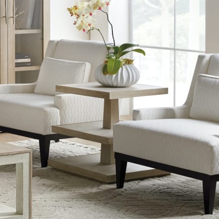 Hooker Furniture Cascade 24" Square Modern Luxury Three Tiered Open Concept End Table with Burlap Accent Terrain Taupe