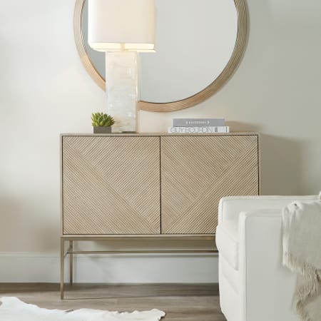 Hooker Furniture Cascade 44" Wide Casual Luxury Credenza Storage Cabinet with Reed Style Front Terrain Taupe