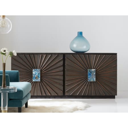 Hooker Furniture Tara 84" Wide Modern Glam Industrial Credenza Style Sideboard Buffet Cabinet from Melange with Geode Door Handles Honeycomb Black
