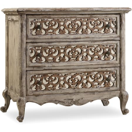 Hooker Furniture Chatelet 37" Wide Three Drawer French Farmhouse Nightstand with Drawer Front Fretwork Caramel Froth with Paris Vintage
