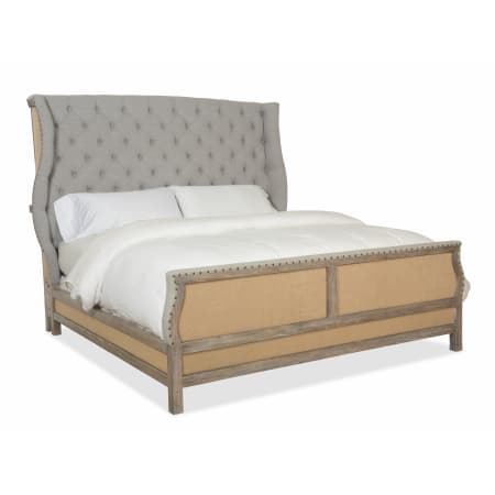 Hooker Furniture Bon Vivant California King Oak and Poplar Panel Bed with Tufted Burlap Upholstery from the Boheme Collection Gray / Antique Milk