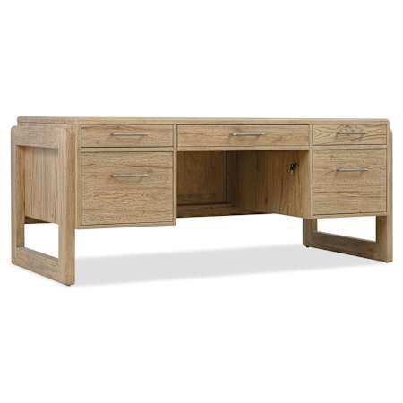 Hooker Furniture Kalamazoo 73" Wood Veneer Top Veneer 5 Drawer Executive Desk White Oak