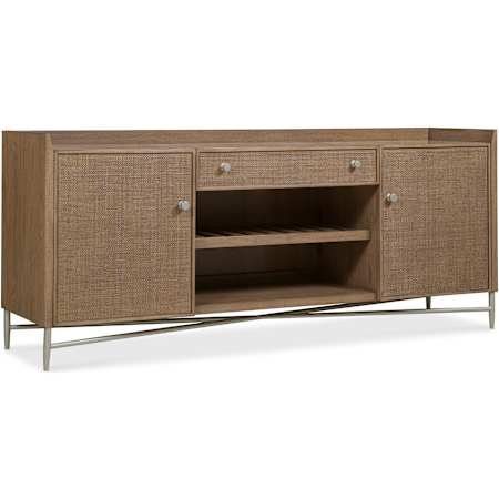 Hooker Furniture Sonnet 78" Wide White Oak Wood Sideboard with Wine Bottle Storage White Oak / Woven Split Cane / Marble