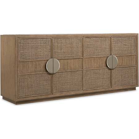 Hooker Furniture Sonnet 78" Wide White Oak Wood Buffet with Marble Inset Top White Oak / Woven Split Cane / Marble