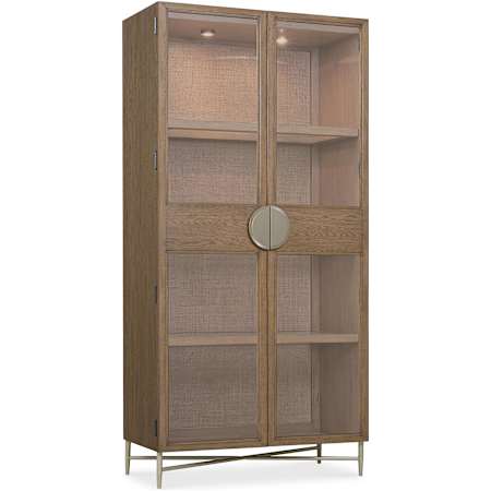 Hooker Furniture Sonnet 40" 2 Door White Oak, Cane, and Metal Display Cabinet with Adjustable Shelves White Oak / Woven Split Cane / Satin