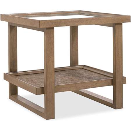 Hooker Furniture Sonnet 26" Square White Oak and Veneer Table with Glass Top White Oak / Woven Split Cane