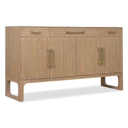 Hooker Furniture Banyon Bay 64" Wide White Oak Wood Buffet Desert Oak / Honed Egyptian Marble / Brushed Brass