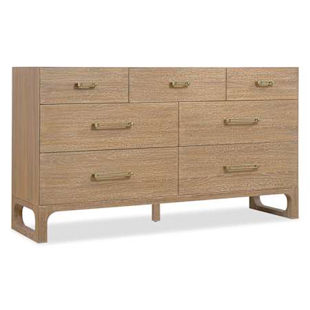 Hooker Furniture Banyon Bay 64" Wide 7 Drawer White Oak Storage Furniture Desert Oak / Brushed Brass